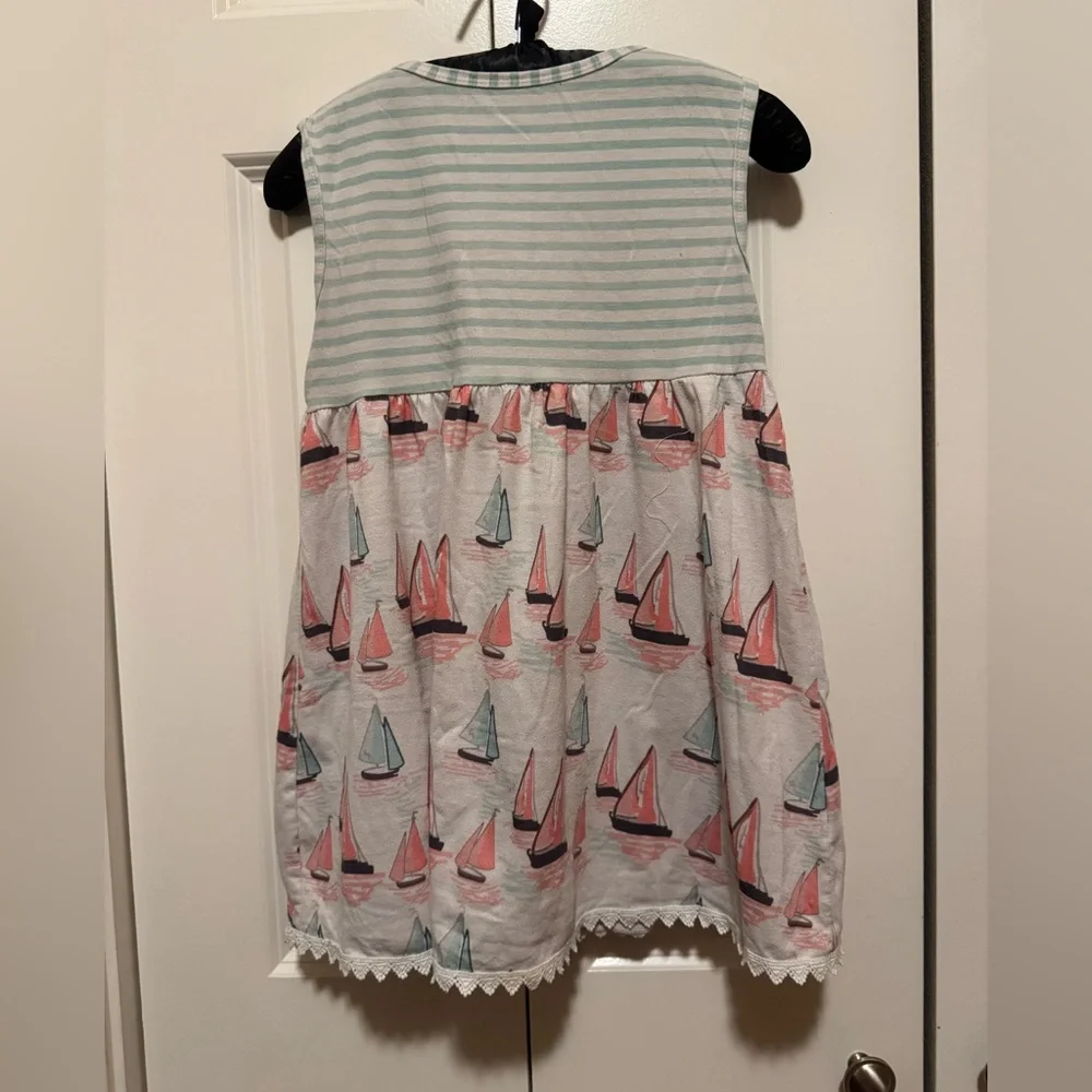 Girls 3XL 7T-8T Blue White Striped Sailboat Tank Top Nautical Sleeveless